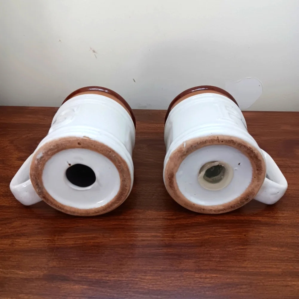 Vintage Ceramic Brown & White Glazed Salt & Pepper Shaker Set